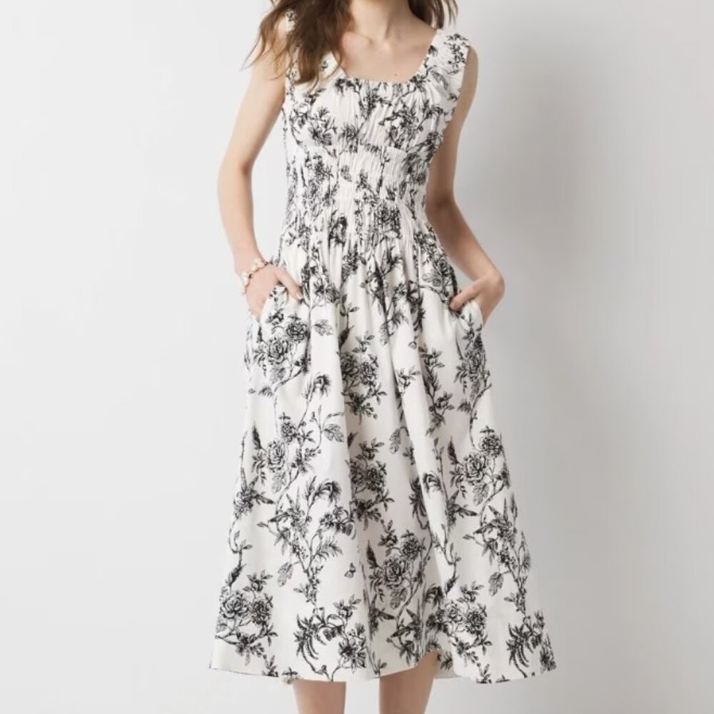 Avian Nature Floral NWT White House Black Market Womens Size 00 Midi Dress